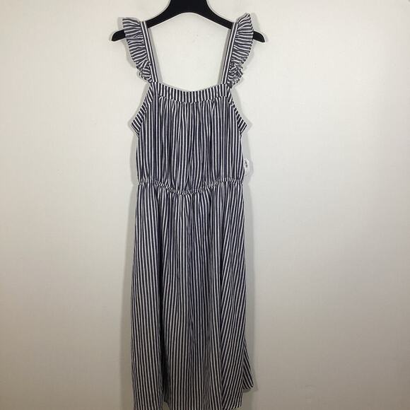 Old Navy Blue Stripe Smocked Maxi Dress Sleeveless Ruffle Strap Large NWT Beach - Picture 2 of 9
